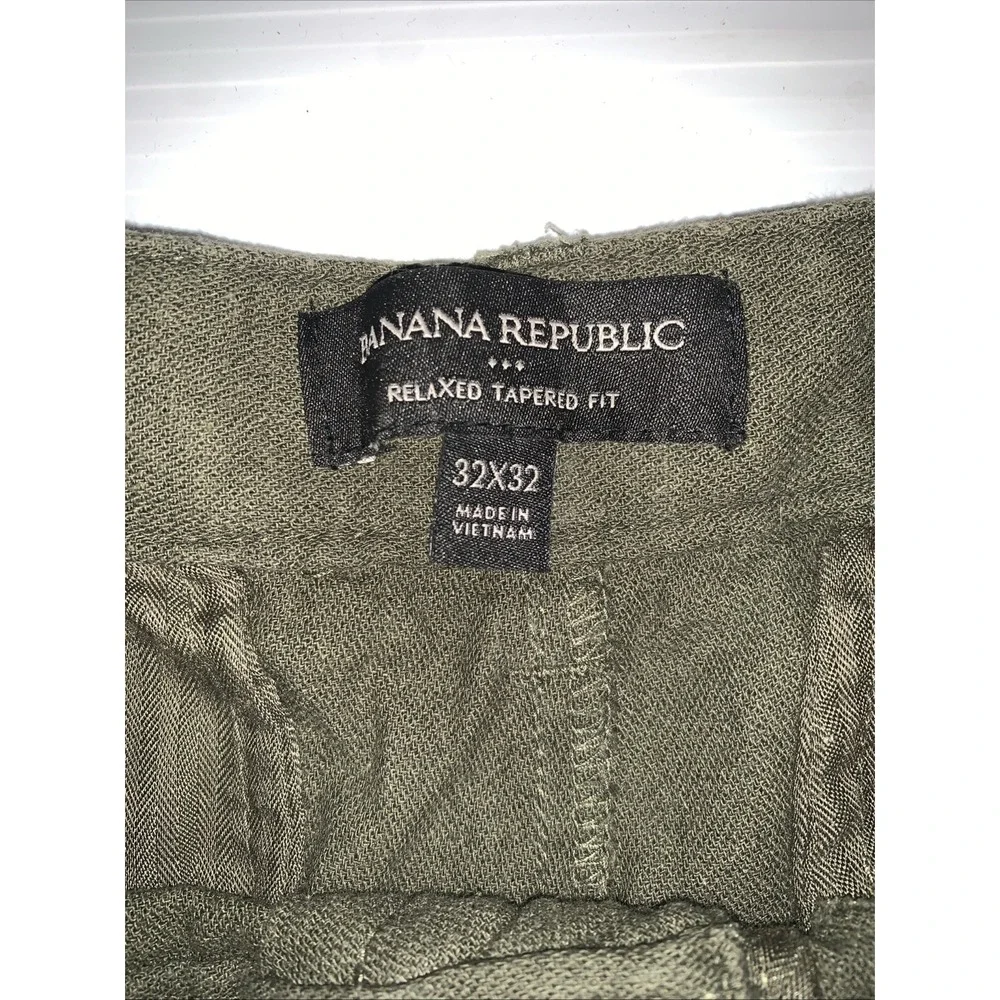 Banana Republic Mens Linen Cotton Pants size 32x26 Green Relaxed Tapered Preppy